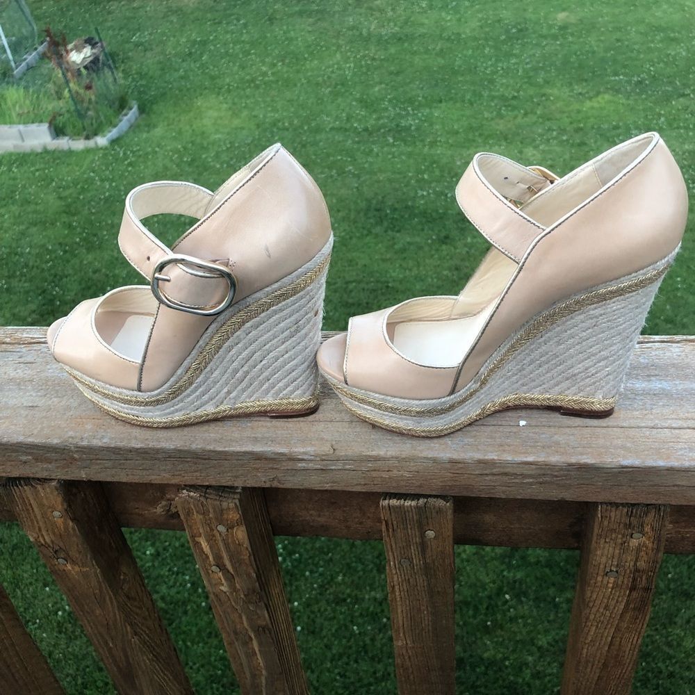 Rachel Zoe peep toe nude wedge buckle heels, size 7.5 - Picture 3 of 12
